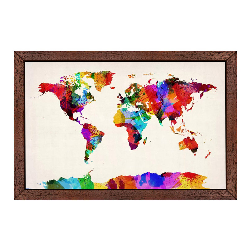 Map Of The World (Abstract Painting) II by Michael Tompsett - Print on Canvas, 66.04 cm H x 45.72 cm W, Brown Framed