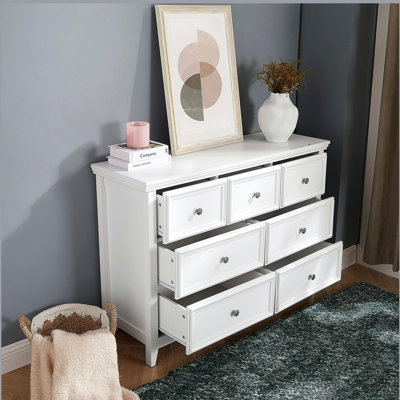 Modern 7 Drawers Dresser 7 Drawers Cabinet,Chest of Drawers Closet Organizers and Storage Clothes Storage Drawers Cabinet for Living Room, Farmhouse Dresser Organizer White