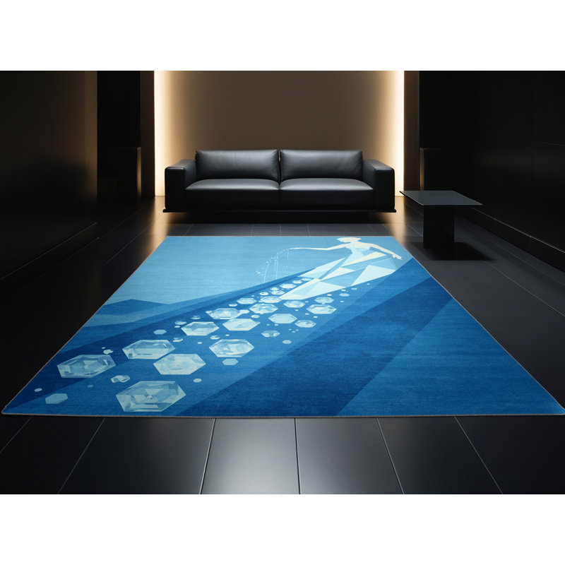 Machine Washable Orlena Modern & Contemporary Geometric Rug in Blue – BabyBlue Binding, 2 x 3