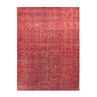 Rug & Kilim’S Distressed Modern Rug In Blue, Red Geometric Pattern