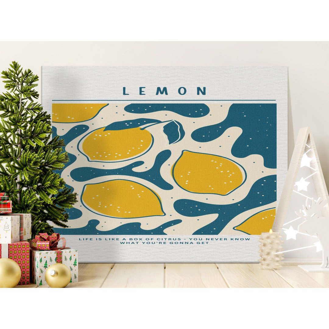 Vibrant Lemon Canvas Wall Art, Retro Kitchen Decor, Abstract Citrus Fruit Print, Inspirational Quote Art, Modern Minimalist Home Decor Gift