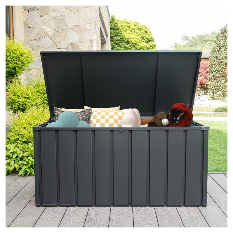 120 Gallon Outdoor Storage Deck Box Waterproof, Large Patio Storage Bin for Outside Cushions, Throw Pillows, Garden Tools, Lockable (Dark Gray)