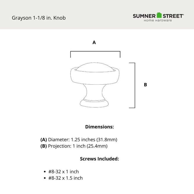 Poignée ronde Grayson en nickel satiné de 1 1/8 po, Nickel satiné, 1 1/8"