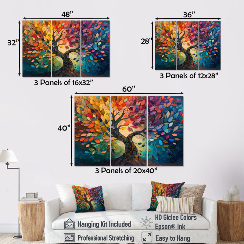 Yacine - Arbre de vie, ensemble de décorations murales en toile, H 28 po x l 36 po x P 1 po , Toile tendue