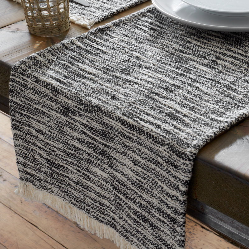 Textured Frayed Edge Table Runner, Black