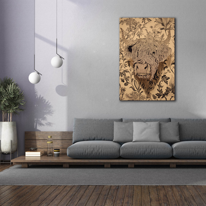 Toile épique Graffiti «Highland Cow Botanical» par Ann Klee, 40 po x 60 po, H 60 po x l 40 po