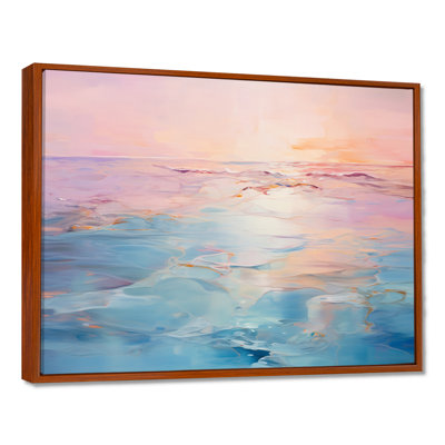 Rose et bleu pastel coucher de soleil - vagues côtières, art mural