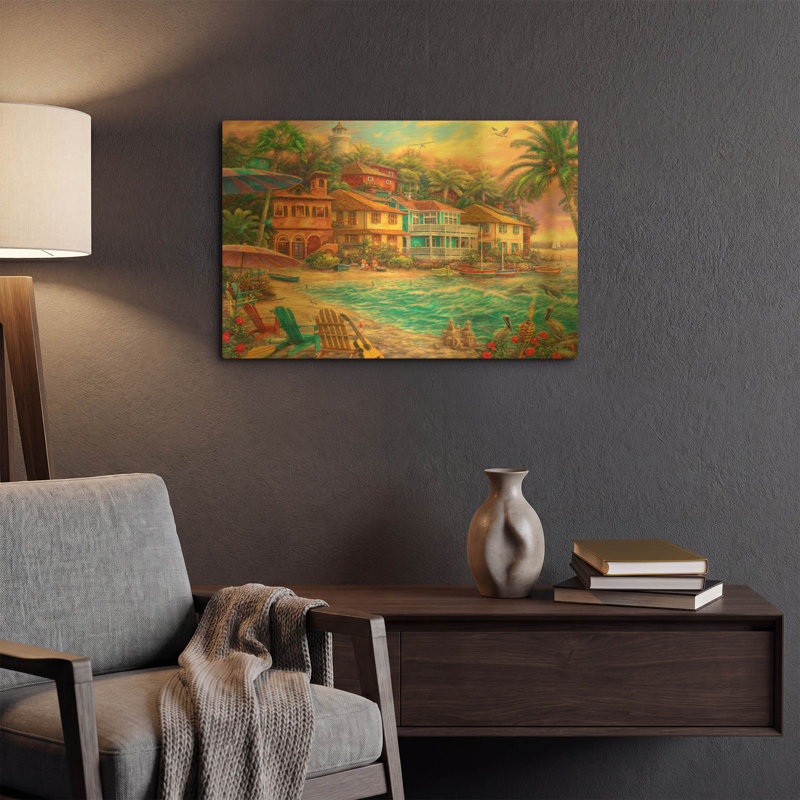  «Island Time» par Chuck Pinson, art mural en métal doré, 24 po x 16 po, 24"x16"