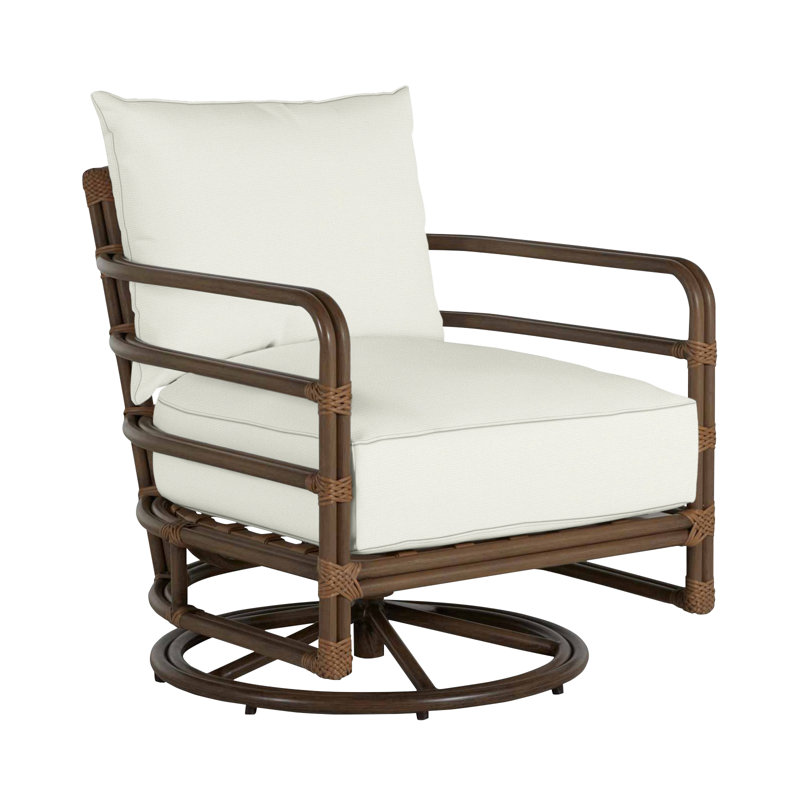 Malibu Swivel Patio Chair with Cushions, Natural White, Welt