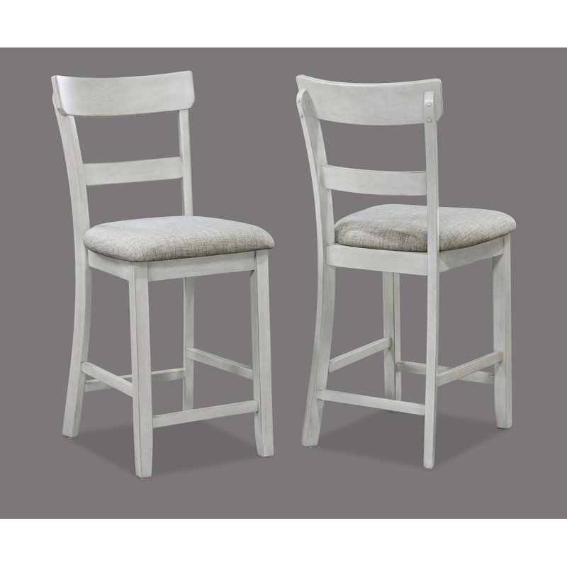 Rustic Farmhouse Transitional 5-Piece Counter Height Dining Set Square Table Linen Look Fabric Upholstered Chair Seat Wooden