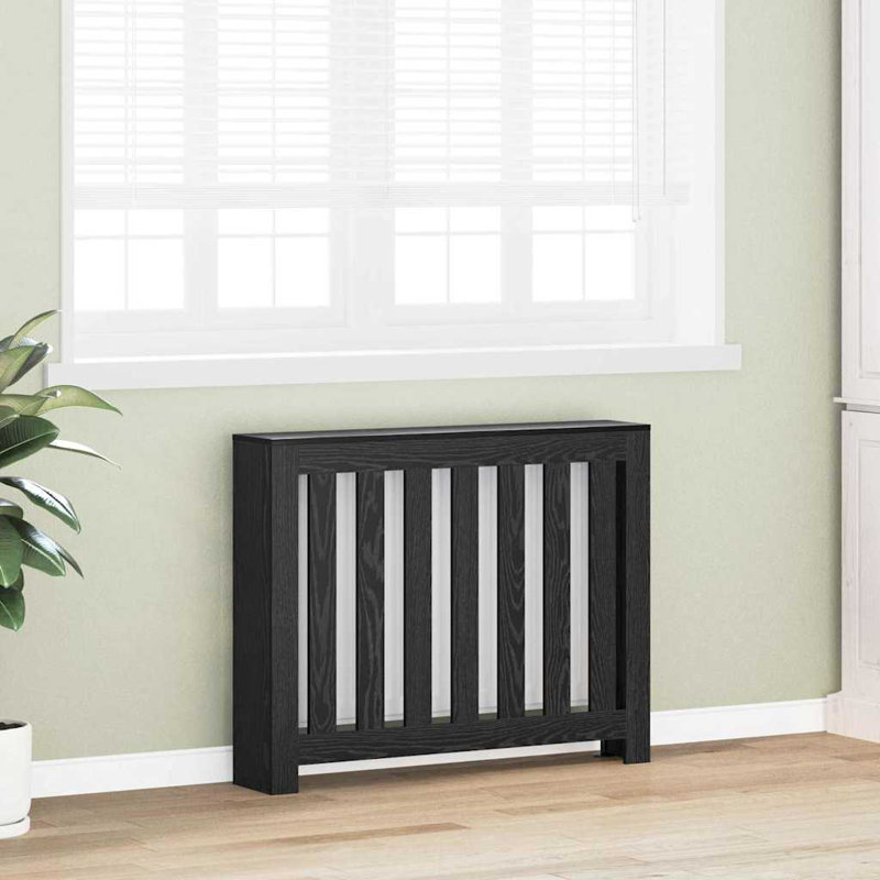 Small Radiator Cover, Black Oak, 104 x 20 x 82 cm, Vertical Slats