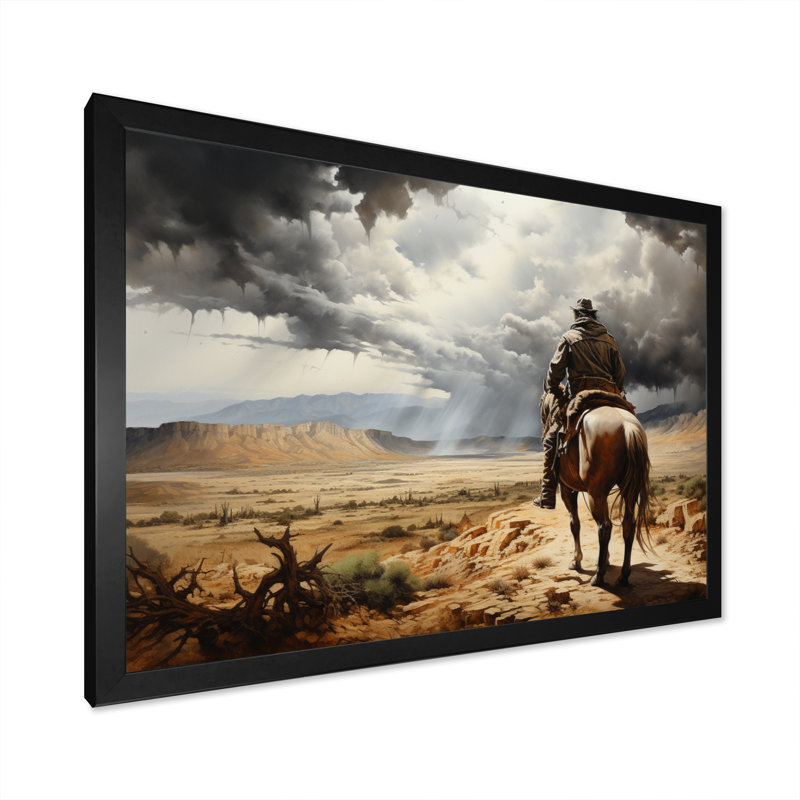 Cowboy Calm Before The Storm - Cowboys Canvas Wall Art, H 30 po x l 40 po x P 1,5 po, Cadre simple noir