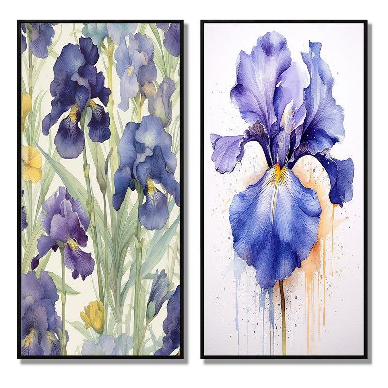 «Impression Of Iris», 2 pièces sur toile, H 40 po x l 40 po, Cadre noir