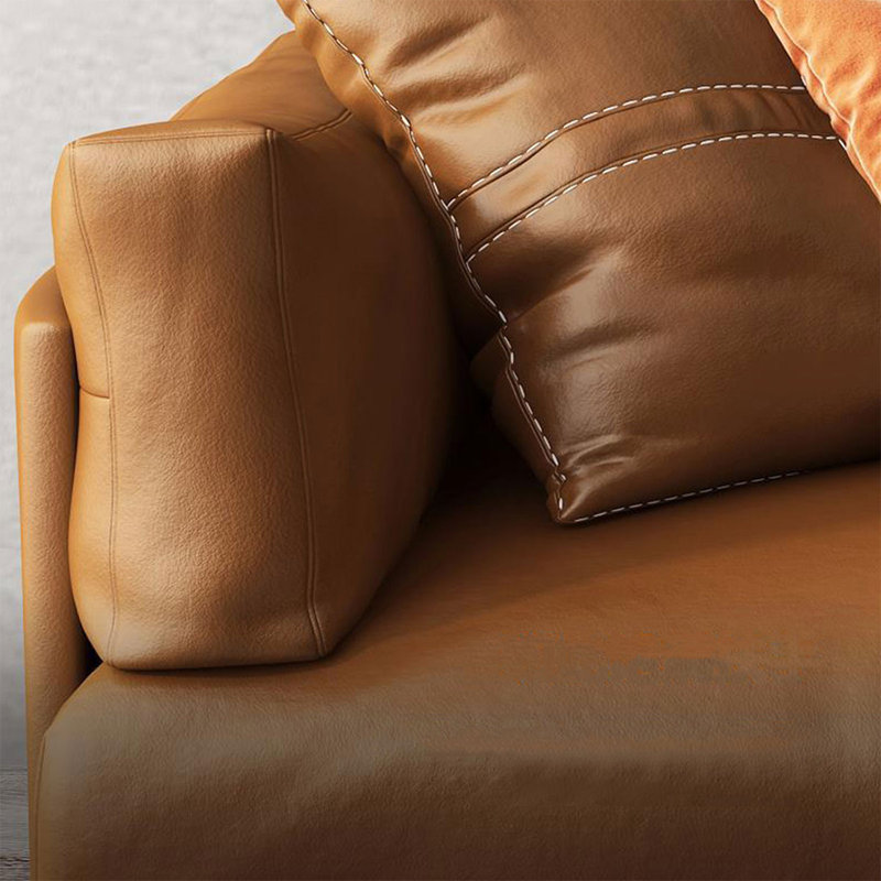 Chaise avec accoudoirs avec coussin orange en cuir véritable avec repose-pieds