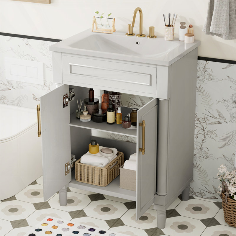Meuble-lavabo 24 po avec lavabo en céramique, Blanc