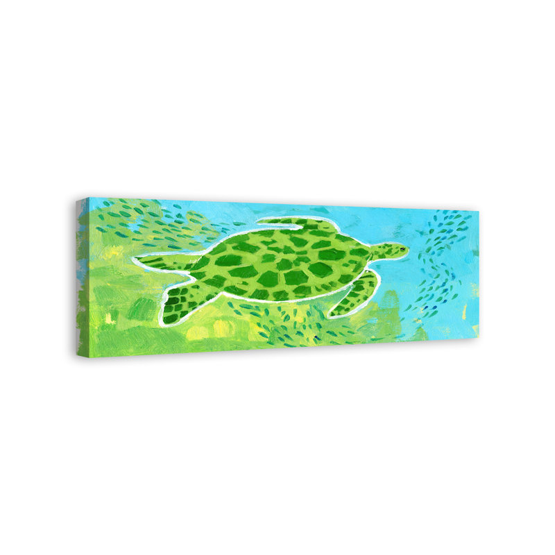 Tortue de mer brillante sur toile, H 12 po x l 36 po x P 1,25 po, Toile tendue
