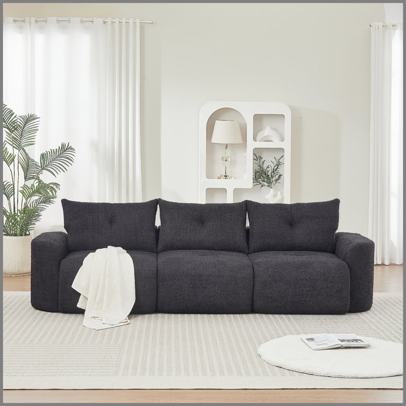 Canapé en chenille pour le salon, grand canapé 3 places moderne de 109 po avec accoudoirs épaissis, dossier rembourré, assise profonde, moelleux, confortable pour le salon, la chambre à coucher, un appartement, le bureau noir