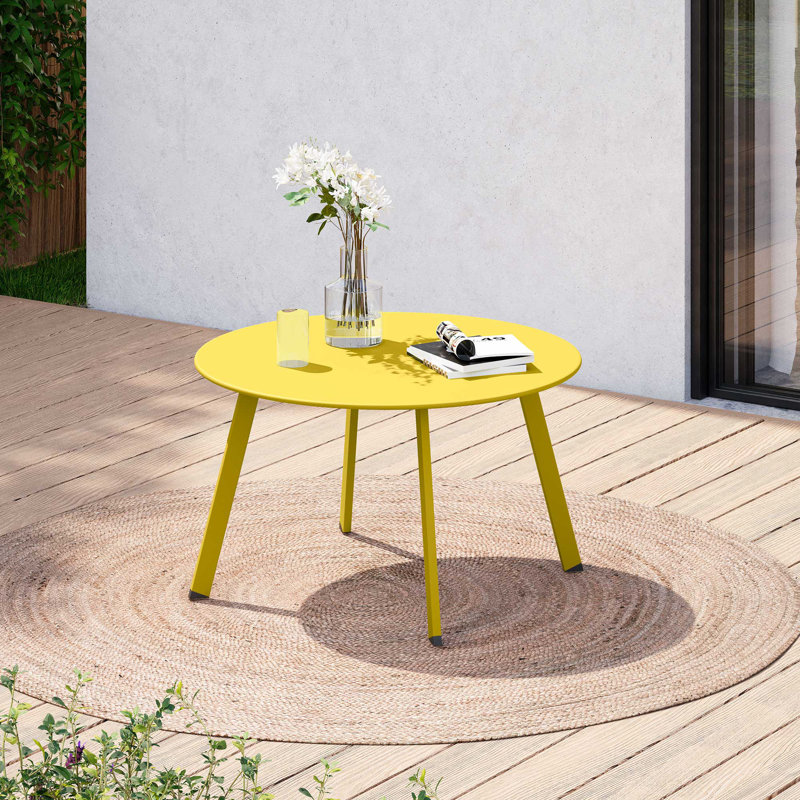 Rafsan 27.6" Outdoor Round Steel Coffee Table, Yellow