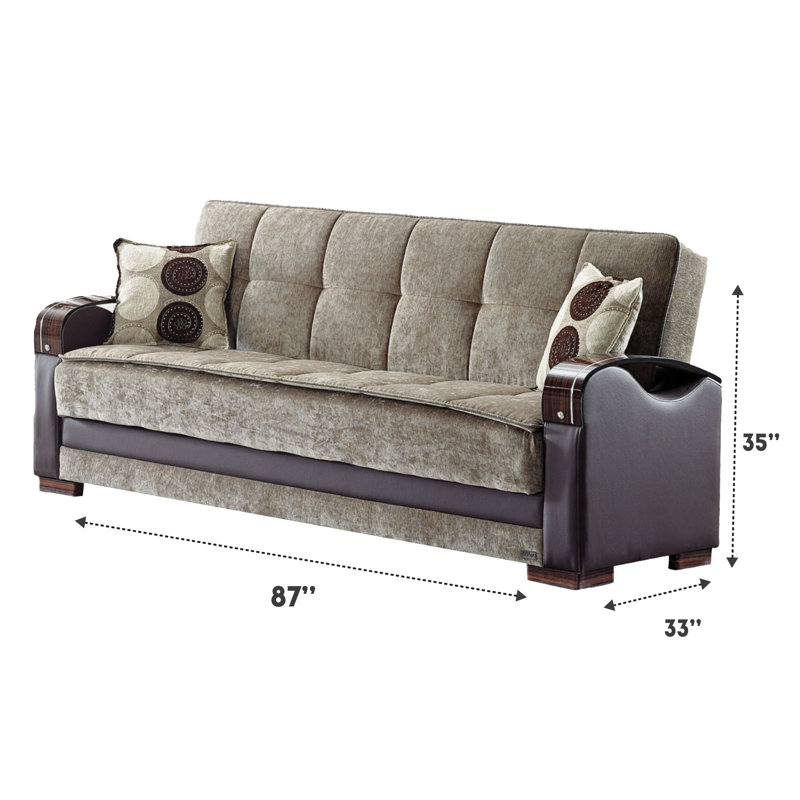 Blaris 87'' Upholstered Convertible Sofa, Light Brown Faux Leather