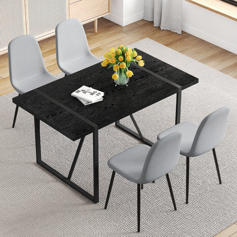 Ensemble de table de salle à manger 5 pièces, table de salle à manger rectangulaire minimaliste, 4 chaises avec pieds en métal