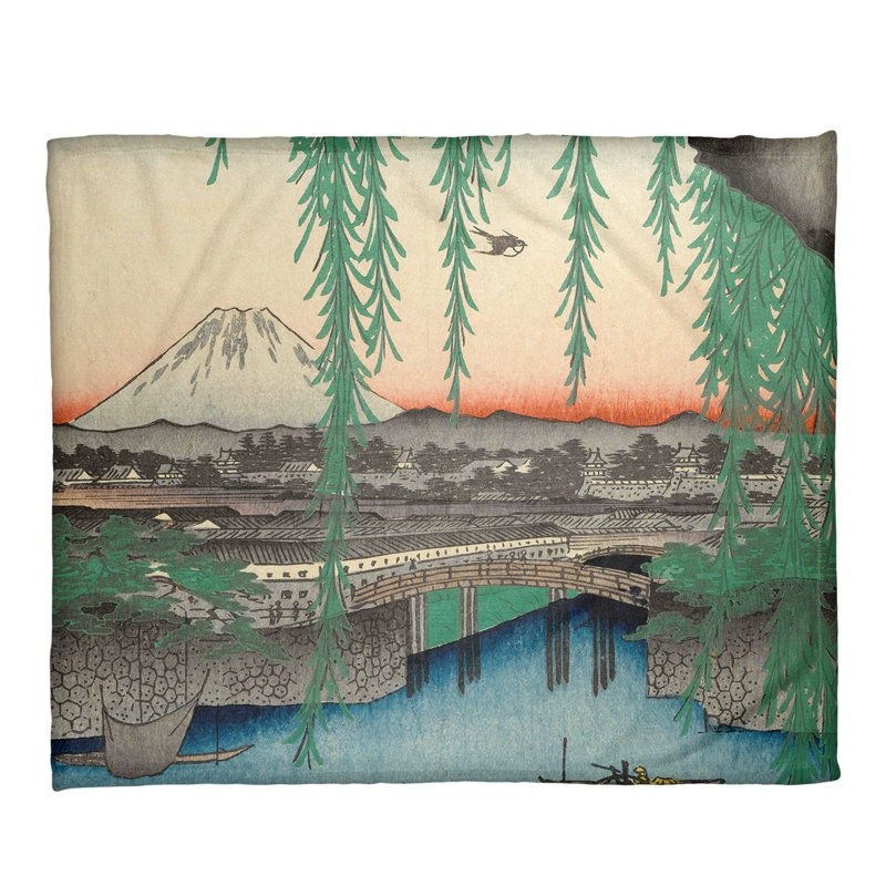  Jeté en molleton Yatsumi Bridge, Gris / bleu / rose