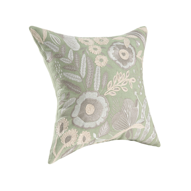 Housse de coussin en coton tissé à la main Flint, 24 po x 24 po, Vert / gris / ivoire
