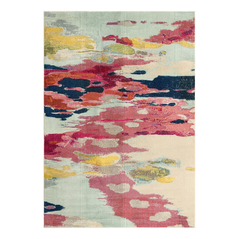 Roshan Machine Made Polypropylene Pink Area Rug, Rectangle 8' x 11'