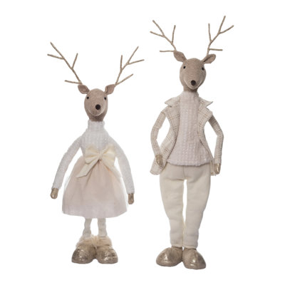 Ensemble de 2 décorations de Noël pour renne debout pelucheux avec pieds de télescope 