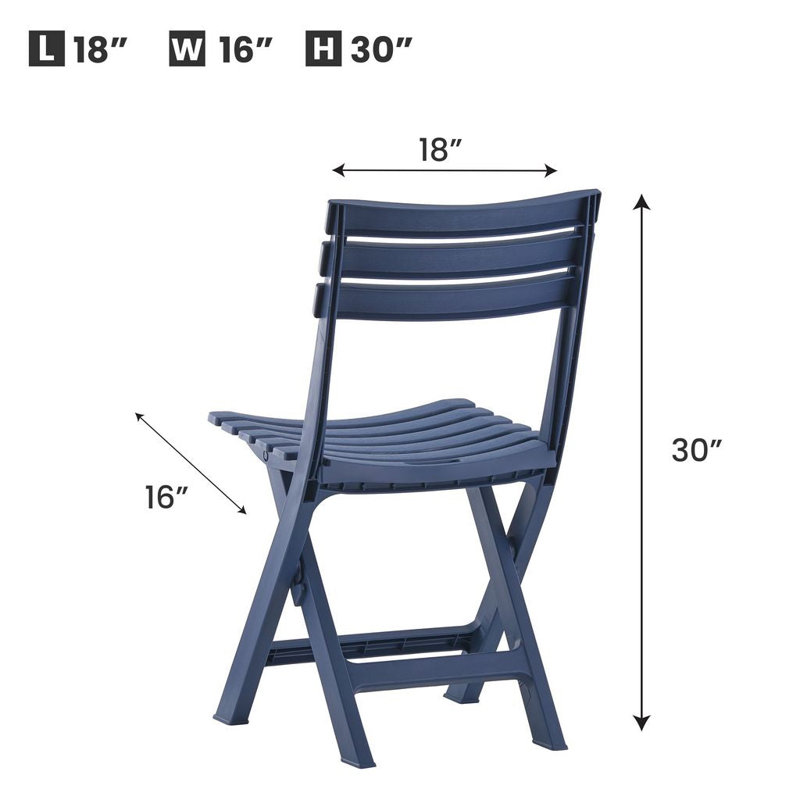 Ensemble de 4 chaises de patio pliantes Nayden, en polypropylène résistant aux intempéries, bleu, Bleu