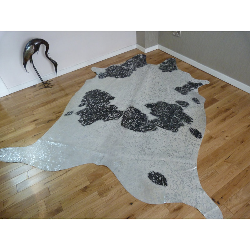 Black And White With Silver Metallic Cowhide Rug