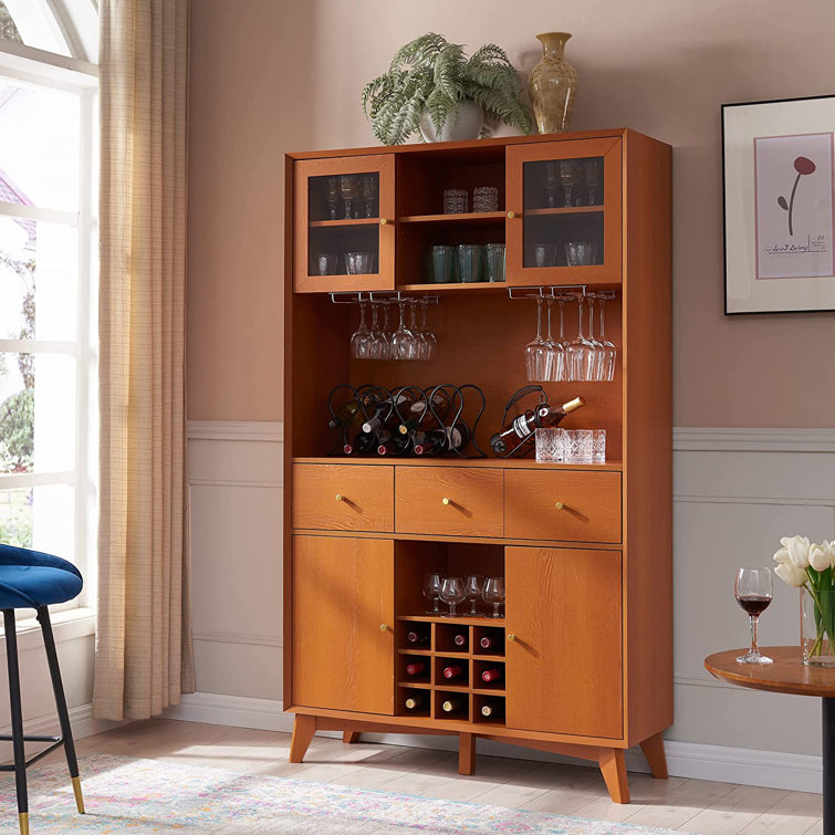 Dark Brown Cherry Buffet with Storage Coffee Bar Cabinet Wine