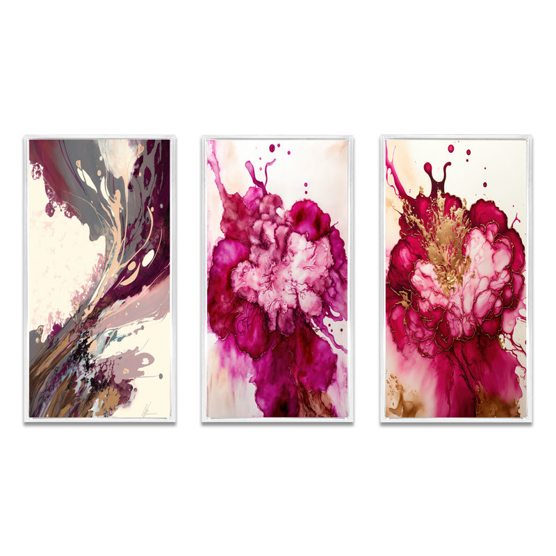 " Celebration In Raspberry Blush " 3 - Pieces, White, 28" H x 36" W