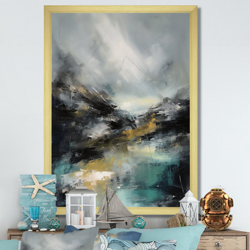 Borrelli paysage marin abstrait III, H 32 po x l 24 po x P 1 po, Encadrement doré