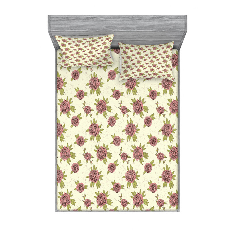 Microfiber Floral Sheet Set, Full Sheet Set with Fitted Sheet, Taupe Floral