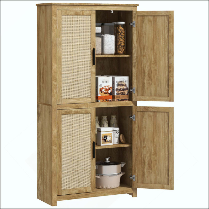 Armoire de rangement en rotin avec tablette réglable, style bohémien