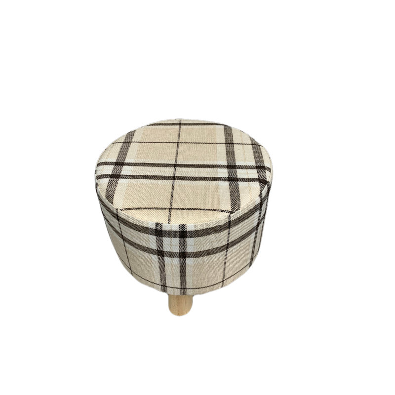 28.5cm Wide Round Plaid Footstool Ottoman