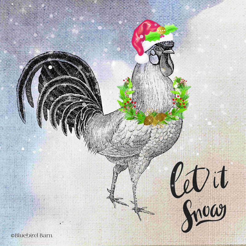 «Vintage Christmas be Merry Rooster», peinture sur toile tendue, H 12 po x l 12 po