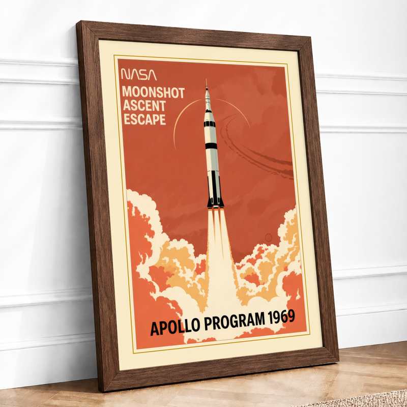 Apollo Moonshot Ascent Retro - Framed Print, A3 - 42.0 x 29.7 cm, Walnut