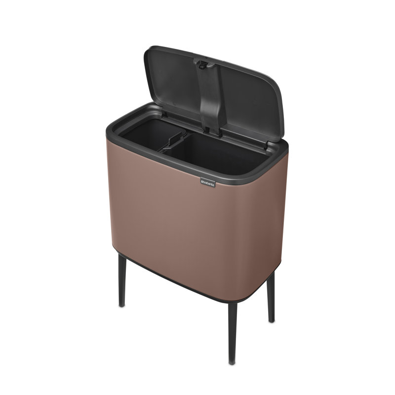 Poubelle de recyclage à deux compartiments à couvercle tactile de 3 gallons et 6 gallons (capacité de 9 gallons), Satin taupe