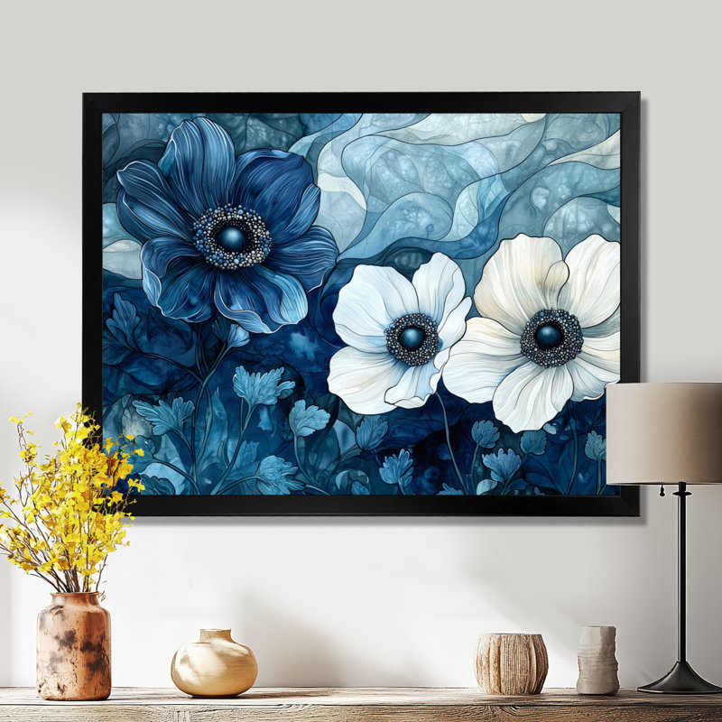 Impression sur toile Emerald Serenade Of Anemone Flowers II - Poppies, H 12 po x l 20 po, Noir