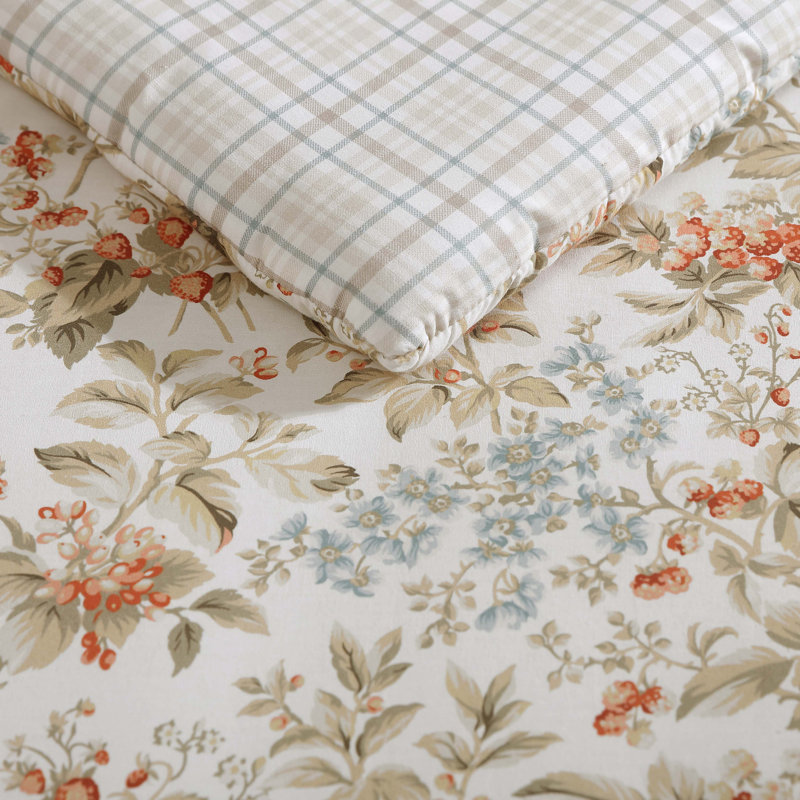 Ensemble d'édredon réversible en coton Laura Ashley, Édredon pour grand lit + 2 taies décoratives, Beige