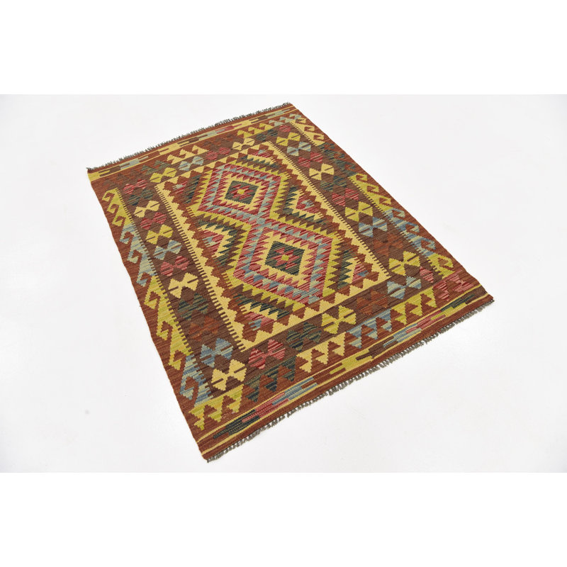 Tapis de zone en laine beige/brun 3 pi 7 po x 4 pi 9 po one-of-kind à la main noué la Doorfield