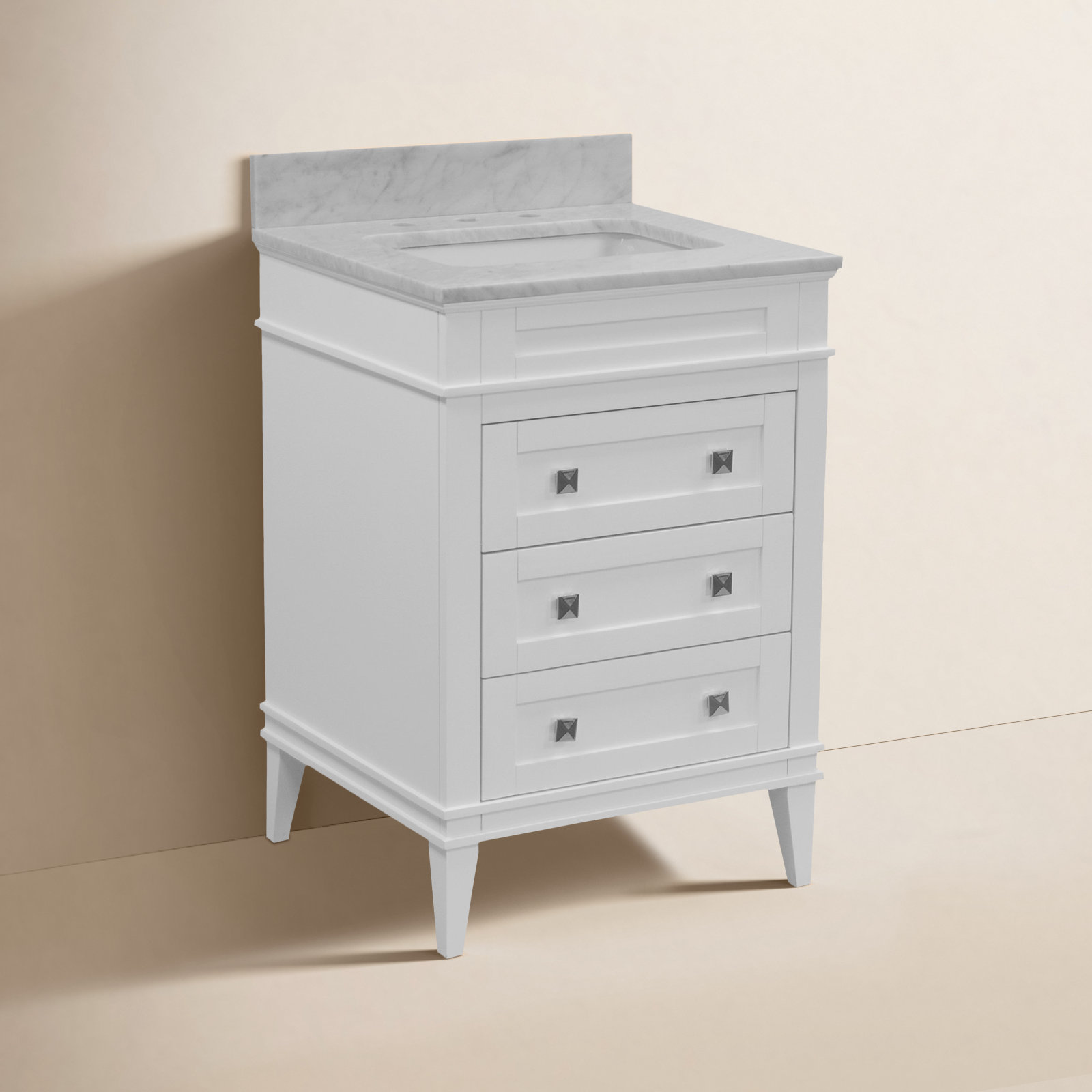 24'' Single Bathroom Vanity, White, Carrara Marble