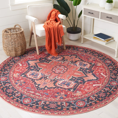 Abbeigh Oriental Cotton Red/Blue Area Rug