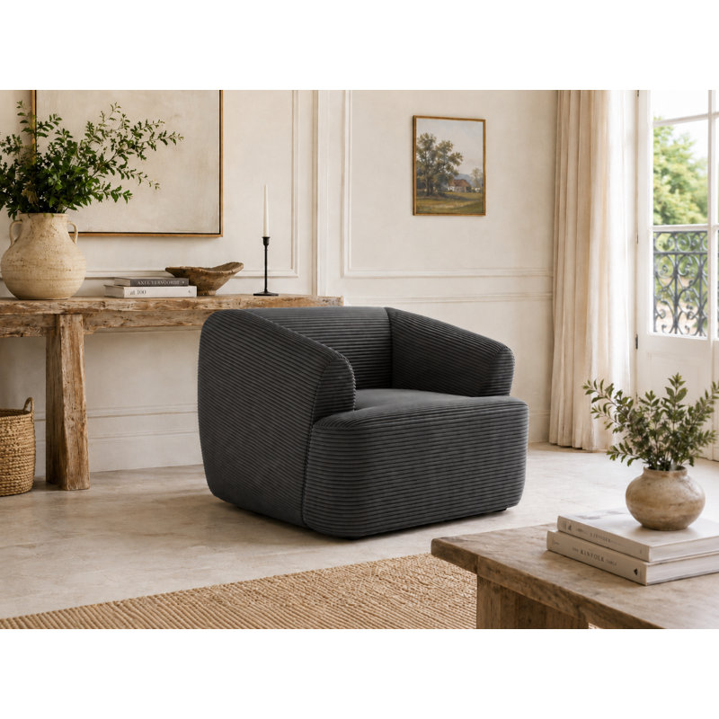 Soft Wide Ribbed Corduroy Barrel Armchair, Charcoal Grey