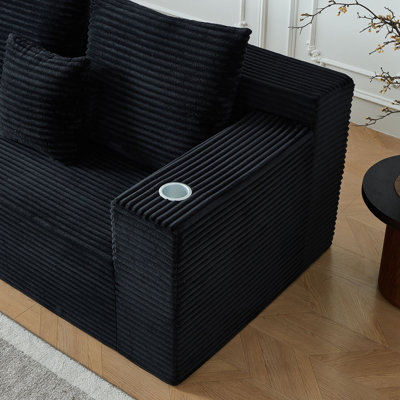 Canapé modulaire en velours côtelé avec 2 coussins et porte-gobelets