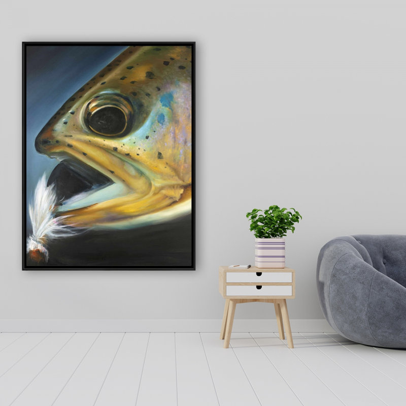 Golden Trout With Fly Fishing Flie Print On Canvas