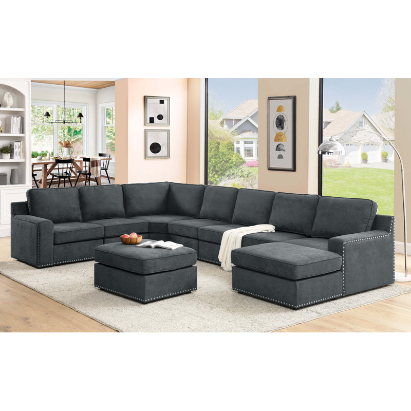 Aindriu Upholstered U-Shaped Sectional Reversible, Dark Gray Polyester Blend