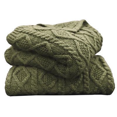 Cable Knit Wool Solid Textured Sweater Soft Classic Lodge Throw Blanket