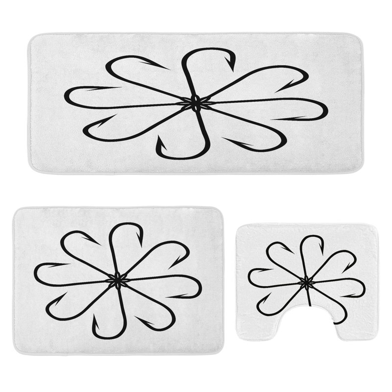  Ensemble de tapis de salle de bain blanc 3 pièces en U et tapis rectangulaires blanc et noir